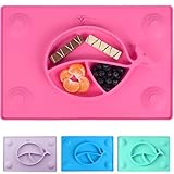 Silicone Placemat Suction Plates for Toddlers - BPA Free 3 Bowl Section Feeding Mat for Toddlers, Kids, Baby and Infant by KiddyByte