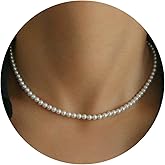 Pearl Necklace for Women,4-8MM Dainty Round Imitation Pearl Choker Necklace Wedding Pearl Necklace Delicate Jewelry for Women Simple Bridesmaid Jewelry