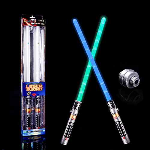 Laser Sword Light Saber Star War LED Planet Fighters Galaxy Warriors, 2 in 1, Special Party Favor Set for Birthday, Halloween, Christmas with Light and Sound Effect