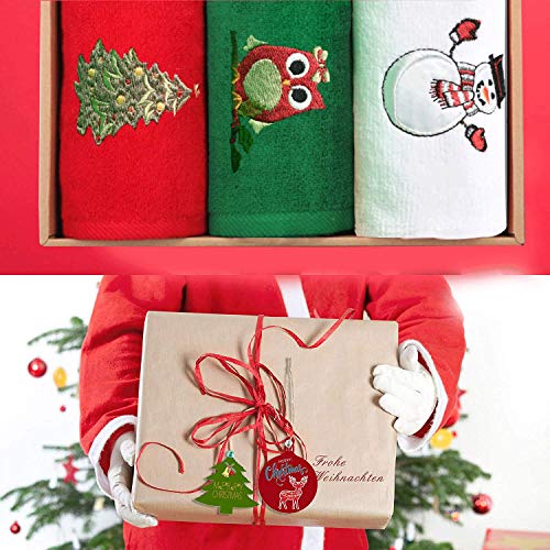 HomRing 3Packs Christmas Cotton Hand Towels Soft Absorbent Cotton Kitchen Towel, Lightweight with 10PCS Unfinished Ornament Set