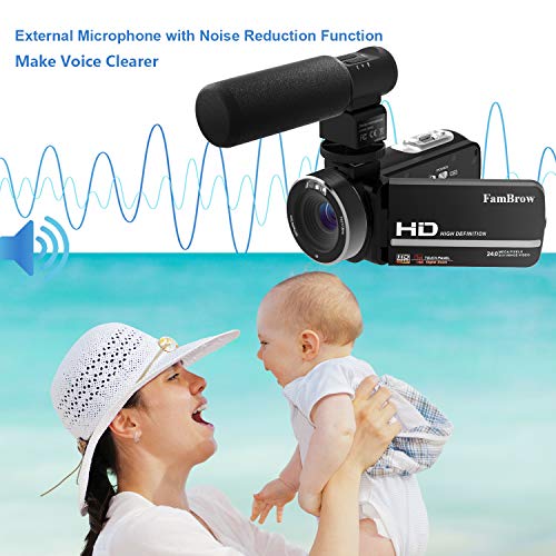 Video Camera Camcorder with Microphone FamBrow Full HD 1080p 24MP IR Night Vision 3.0 Inch 270 Degrees Rotatable Touch Screen 16X Digital Zoom Vlogging Camera Recorder for YouTube w/Battery Charger - Thumbnail 3