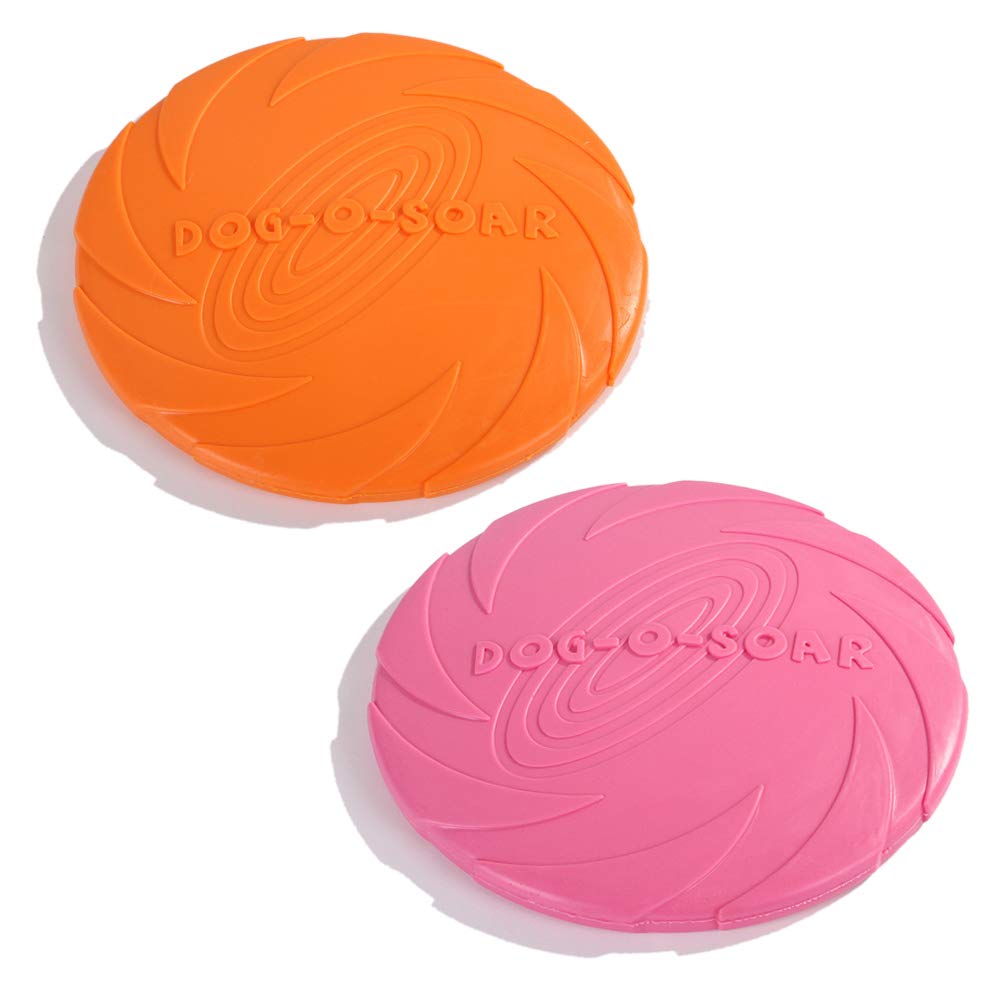 Anguiren 2 Pack Dog Flying Disc Toy Large 8.7 inches, Pet Nature Rubber Interactive Toy, Portable and Soft Dog Toy Saucer Flying Disc Durable Pet Supplies for Training Floating Flying (Orange, Pink)