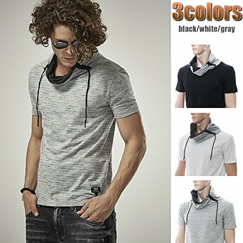 Amazon Tシャツ メンズ 半袖 黒 白 グレー コード付き ストレッチ