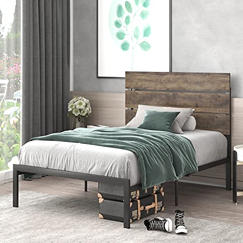Allewie Twin Size Platform Bed Frame with Wooden headboard and Metal