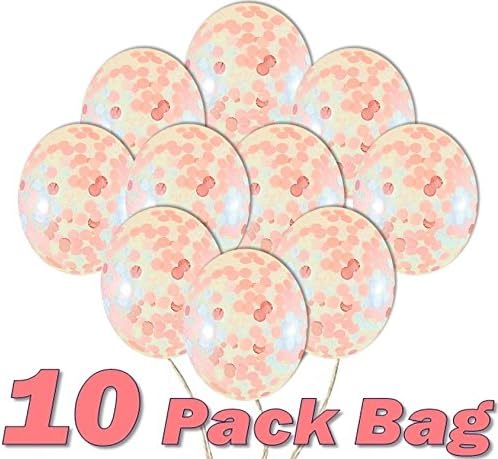 PartyHub Rose Gold Confetti Balloons | 10 Pack Large 18" Rose Gold Foil, Light Pink and White Paper Pre-Filled | Wedding Engagement Birthday Party Events
