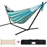 Lazy Daze Hammocks Double Hammock with Space Saving Steel Stand Includes Portable Carrying Case and Head Pillow, 450 Pounds Capacity (Oasis Stripe)