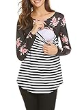 SE MIU Women's Breastfeeding Shirt Striped Patchwork Long Sleeve Maternity Breastfeeding Nursing Tops