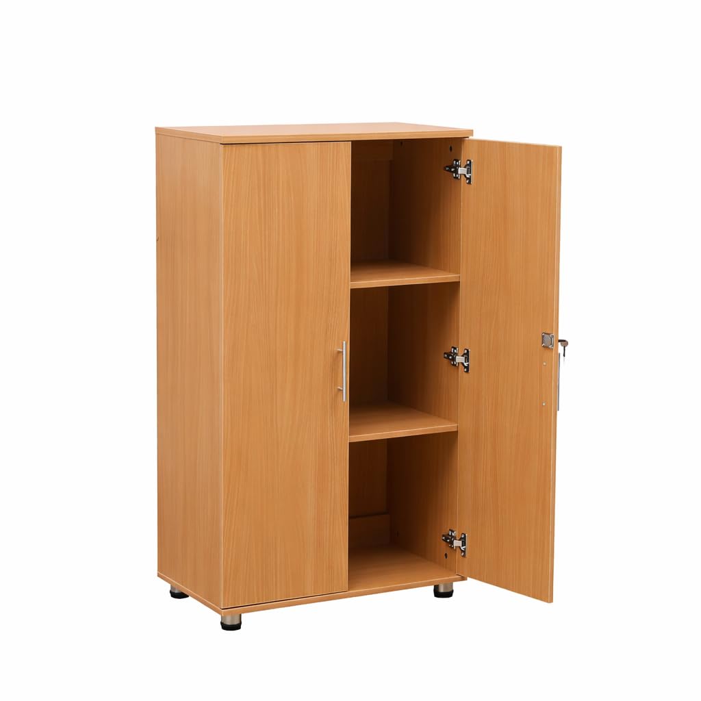 Beech Storage Cabinet Cupboard Bookcase Filing Stationary Cabinet 2 Door Locking Unit, for Home Garage , Utility