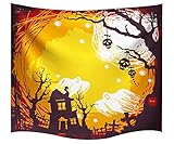 Halloween Decorations Tapestry Wall Hanging by IMEI, 3D Print Yellow Fabric Holiday Party Wall Art Hanging Beach Cover for Living Room Office Dorm and Bedroom (51 X 60 Inch, Halloween Skeleton Ghosts)