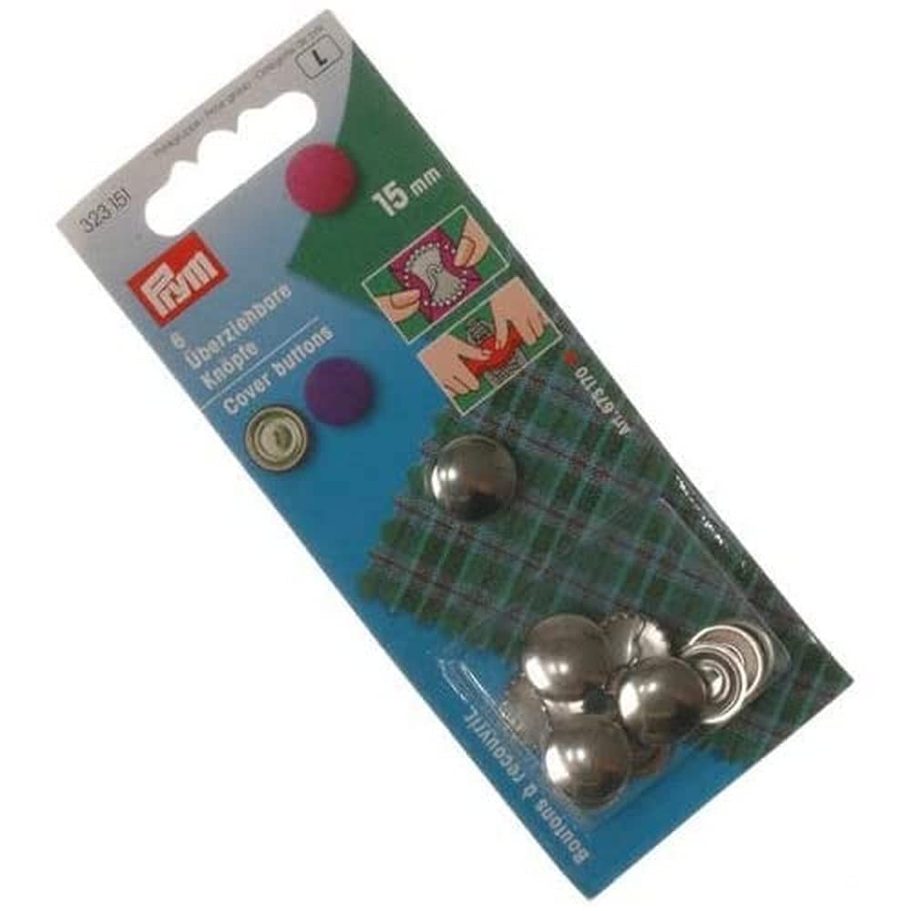 Prym 15 mm Cover Buttons without Tool, Pack of 6, Brass Silver