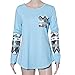 Usstore Women Ladies Pocket Sequins Splice Long Sleeve Tops T-Shirt Blouse (M, Blue)