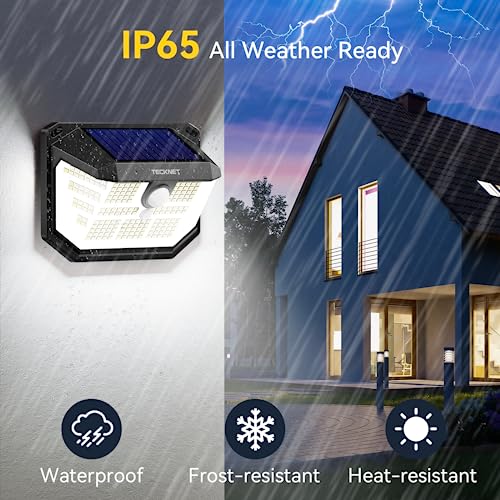 TECKNET Outdoor Solar Light, 231 LED/300° Illumination (Illuminates 35㎡) High Brightness Solar Lights with Motion Sensor, 3 Modes IP65 Waterproof Solar LED Spotlights for Garden, Garage, Patio