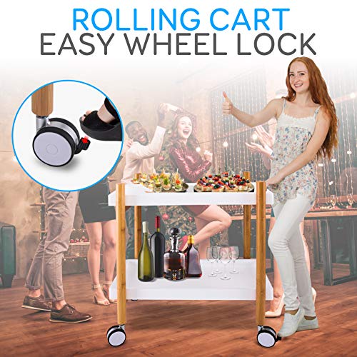 3-Tier Rolling Bar Cart - Bamboo Serving Trolley With Locking Wheels
