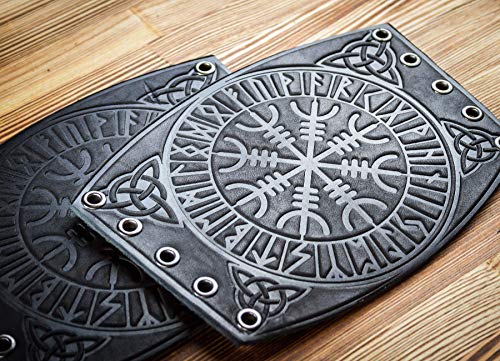 Leather Cuff Bracer - LARP Gauntlet - Leather Wristbands - LARP Accessories Viking Bracers - Archery Armguard - Aegishjalmur Helm of Awe - Length 5" - Thumbnail 5