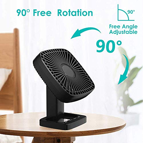 AQSURE Desk Fan Small Table Fan 4 Wind Speed Adjustable & 3 Timing Mode Quiet Operation Portable Fan USB Charging Adjustable Head 90°Rotatable Mini Personal Fan for Home Office Bedroom Camping