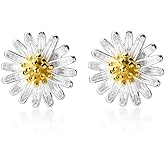 Reffeer Solid 925 Sterling Silver Daisy Flower Stud Earrings for Women Teen Girls Small Daisy Stud Earrings Spring