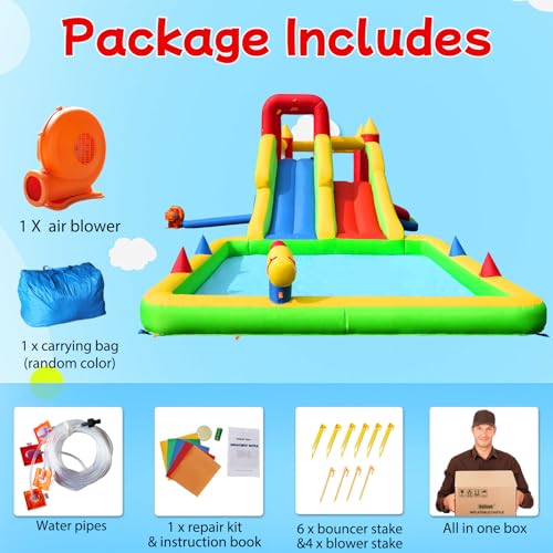 Umbalir 10-in-1 Inflatable Water Park - Giant Bounce House with 2 Water Slides, Big Splash Pool, Water Cannons, Climbing Wall, Tunnels & Obstacle Course for Endless Fun