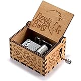 Huntmic Wooden Beauty and The Beast Music Box,Hand Crank Classic Antique Carved Wood Musical Boxes Birthday for Kids Children