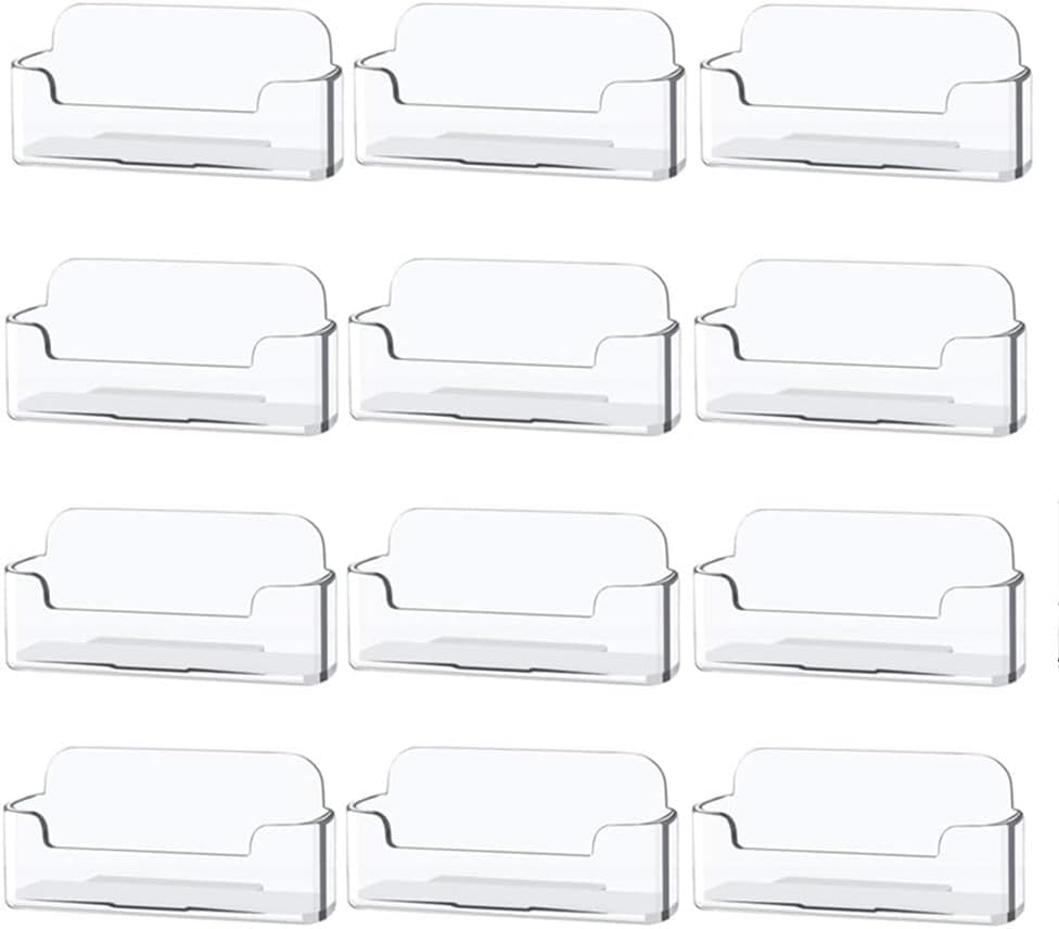 12 Pieces Acrylic Business Card Holder, Business Card Holder, Transparent Acrylic Business Card Holder, Desktop and Desk Business Card Holder for Desk, Home, Office