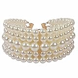 KOSMOS-LI 6 Colors Multi Strand Simulated Pearl Choker Necklaces With Earring