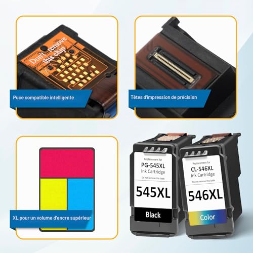 545 546 XL Ink Cartridges Replacement for Canon PG 545XL CL 546XL, Canon Ink 545 546, for Canon PIXMA TS3150 TR4650 TS3350 MG2450 MG2250s MG2950 MG3050 TR4550 TS3151 (Black) Tri-Color, 2-Color Pack)