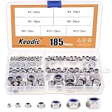 Keadic 185Pcs 304 Stainless Steel Metric Nylon Insert Lock Nut Assortment Kit - 7 Sizes: M3 M4 M5 M6 M8 M10 M12