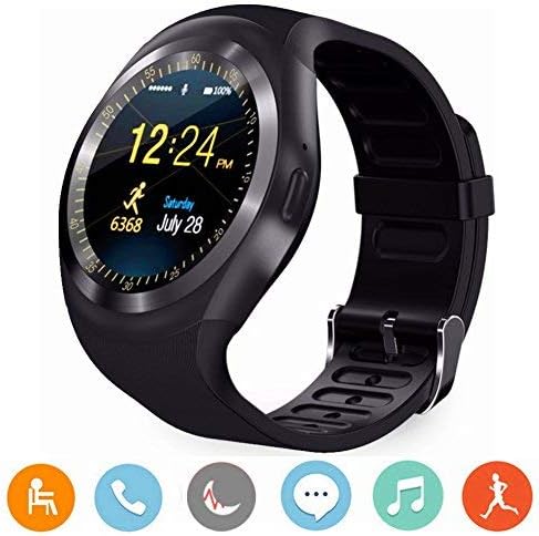 CanMixs Y1 Smart Watch Bluetooth Wristwatch Round Touch HD Screen with SIM & TF Card Slot,Pedometer,Sleep Moniter,SMS,Call and Sedentary Reminder for Android iOS (Black)