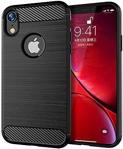 for iPhone XR Case,Anti-Fingerprint Protective Bumper Soft TPU Cover with Shock-Absorption and Carbon Fiber Case Design for iPhone XR (6.1") + Stylus (Black)