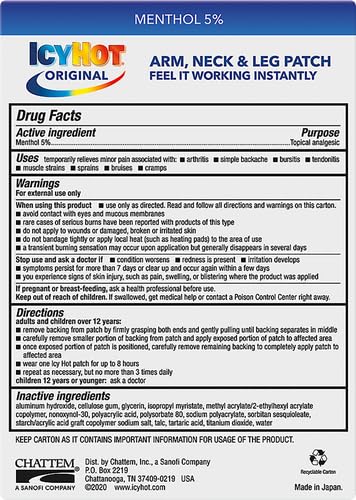 Icy Hot Original Small Pain Relief Patches (5 Count) Powerful Targeted Relief for Arm, Neck & Leg