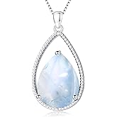 Genuine Teardrop Moonstone Pendant Necklace, Sterling Silver Real Gemstone Minimalism Healing Jewelry for Women