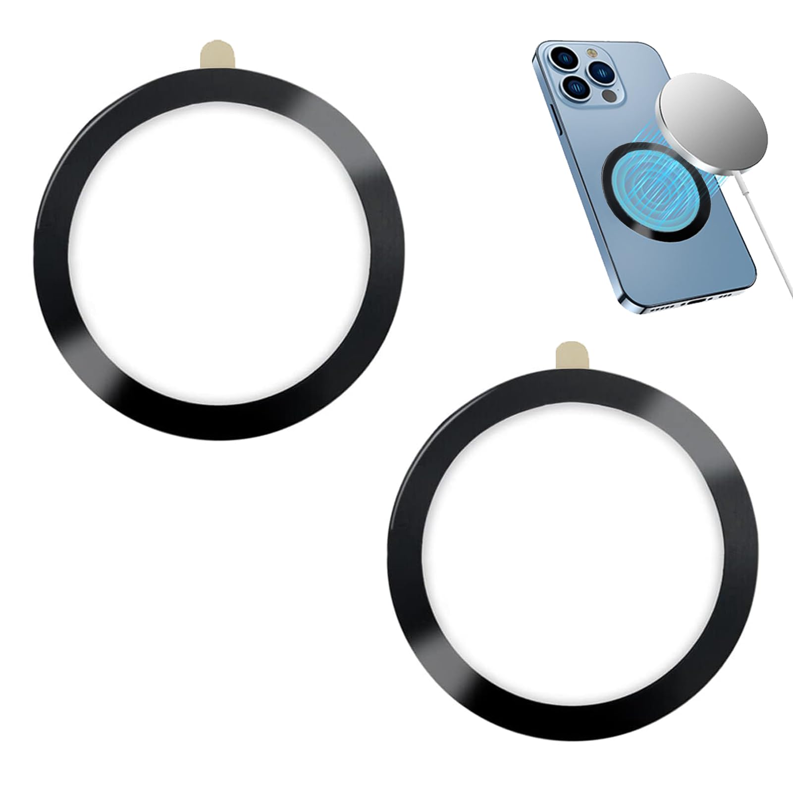 2 Pcs Magnetic Ring Sticker, Universal Magnetic Wireless Charging Ring, Conversion Kit for Mag Safe Compatibility, Compatible with iPhone 15/14/13/12 Series, Galaxy S22, Standard Case Adapter