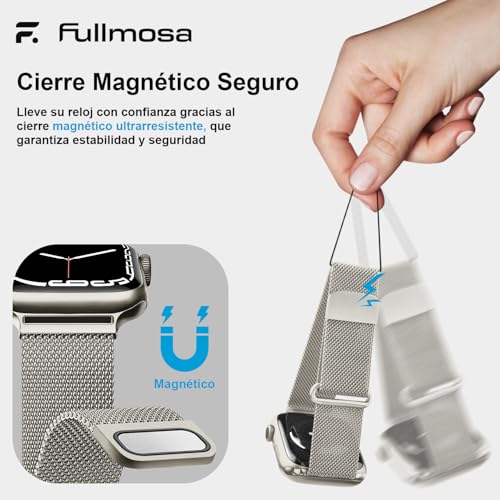 Fullmosa Correa Magnética Para Apple Watch 44mm 46mm 45mm 49mm,Starlight | Milanesa Pulsera de Repuesto Acero Inoxidable Loop para Ultra3/2/1 Series 11 10 9 8 7 6 5 4 3 2 1 SE3/2/1 para Mujer Hombre