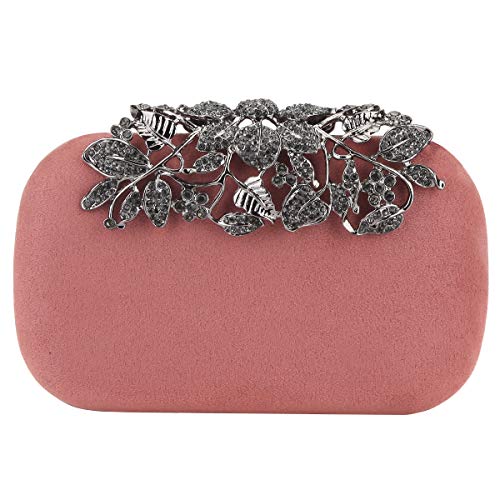Fawziya Flower Purse With Rhinestones Velvet Clutch Evening Bags-Pink Blush