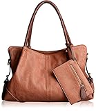 AB Earth PU Leather Women Tote Top Handle Shoulder Handbags Crossbody Bag, M898 (Brown)