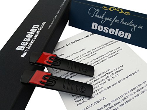 Deselen - LP-BS06 - Car Emblem Chrome Stickers Decals Badge Labeling for S Line A3, A4, A6, Q3,Q5, Q7, S6, S8, Pack of 2 (Black)
