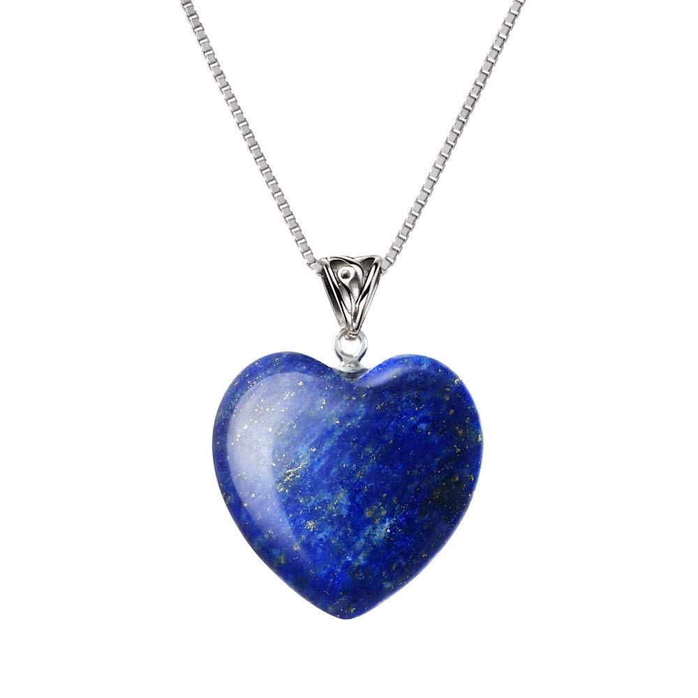 Franki Baker Heart Shaped Natural Blue Lapis Lazuli Gemstone Pendant Necklace on 925 Sterling Silver. Chain: 50cm