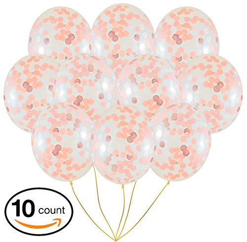 Rose Gold 18 inch Confetti Balloon Set|10 Packs Elegant, Colorful Latex Party Balloons for Weddings, Birthdays, Showers, Party Decorations, Valentine’s Day, Proposal.