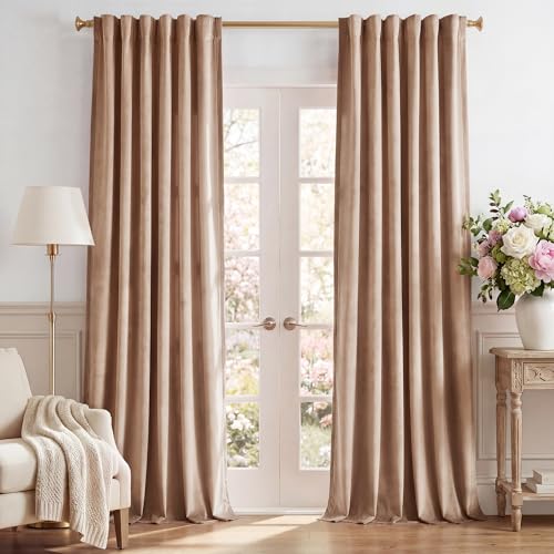 StangH Velvet Curtains for Bedroom 108 inches Long, Soft Thick Thermal Insulated Privacy Window Drapes Elagant Home Decors for Sliding Door, Blush Beige, W52 x L108, 2 Panels
