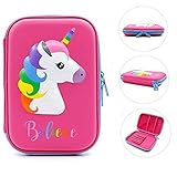 Cute Pencil Case Unicorn Kids Large Colored School Stationery Pen Box with Compartments for Students Teens Girls. (Pink)
