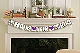 Akak Store MISS TO MRS Vintage Wedding Bunting Banner,Bridal Shower and Bachelorette Party Decorations and Photo Props with FREE 8ft Rope(Purple Heart)