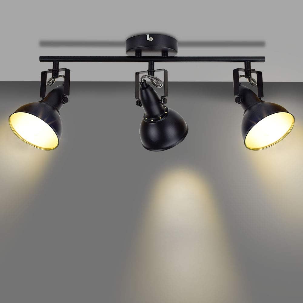 Depuley Retro 3 Way Swiveling Ceiling Spotlight, Kitchen Lights with 3 Trumpet-Shaped Shade, Black-Gold Metal Iron Cover