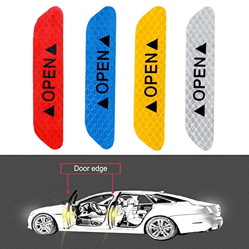 xxiaoTHAWxe 4Pcs Universal Car Door Open Reflective Sticker Tape Safety Warning Mark Decal - White