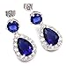 FC JORY White Gold GP Blue Silver color CZ crystal Teardrop Bridal Necklace Earrings Jewelry Set for Brides Bridesmaids