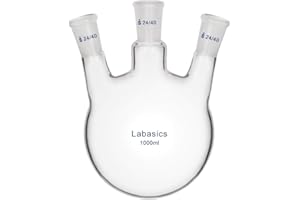 Labasics Glass 1000ml 3 Neck Round Bottom Flask RBF, with 24/40 Center and Side Standard Taper Outer Joint, 1000ml