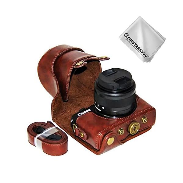 First2savvv Dunkelbraun Premium Qualität Ganzkörper- präzise Passform PU-Leder Kameratasche Fall Tasche Cover für Canon…