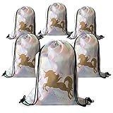 Unicorn Party Favor Bags - 6 Pack Large Rainbow Drawstrings Backpacks - Perfect Birthday Supplies for Girls uMicorns