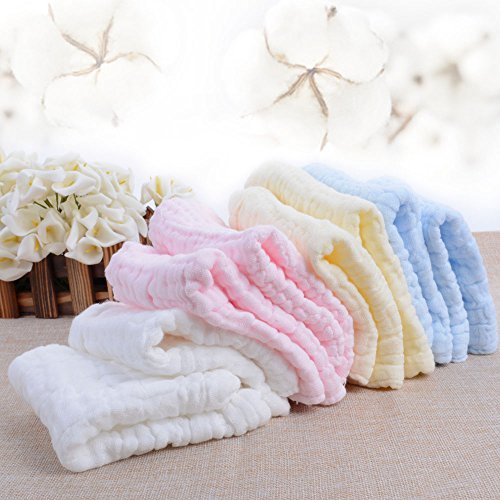 JISEN Baby Washcloths, Baby Towel Wipes,Square Muslin Cotton ,4 Color ,8 Pack