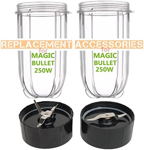 2 Tall Cups with Cross Blade &amp; Flat Blade Combo for Magic Bullet Juicer 250W