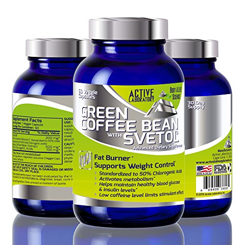 Best Pure Green Coffee Bean Extract with SVETOL - 1600mg - Standardized to 50% Chlorogenic Acids - Best Formula for Weight Loss - Women and Men - 100% Gauranteed By Active Laboratory Best Pure Green Coffee Bean Extract with SVETOL - 1600mg - Standardized to 50% Chlorogenic Acids - Best Formula for Weight Loss - Women and Men - 100% Gauranteed By Active Laboratory