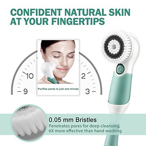 Facial Cleansing Brush, 7-in-1 Waterproof Portable Wireless Charging Cleaning brush with 2 Speed Settings for Skin Care (Green) - Thumbnail 4